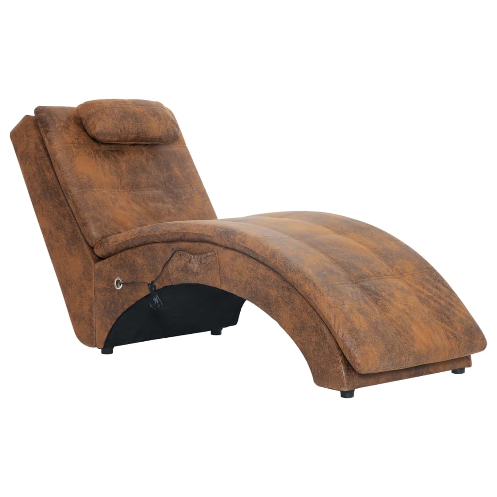 Chaise longue de massage avec oreiller Marron Similicuir daim Chaises longues vidaXL   