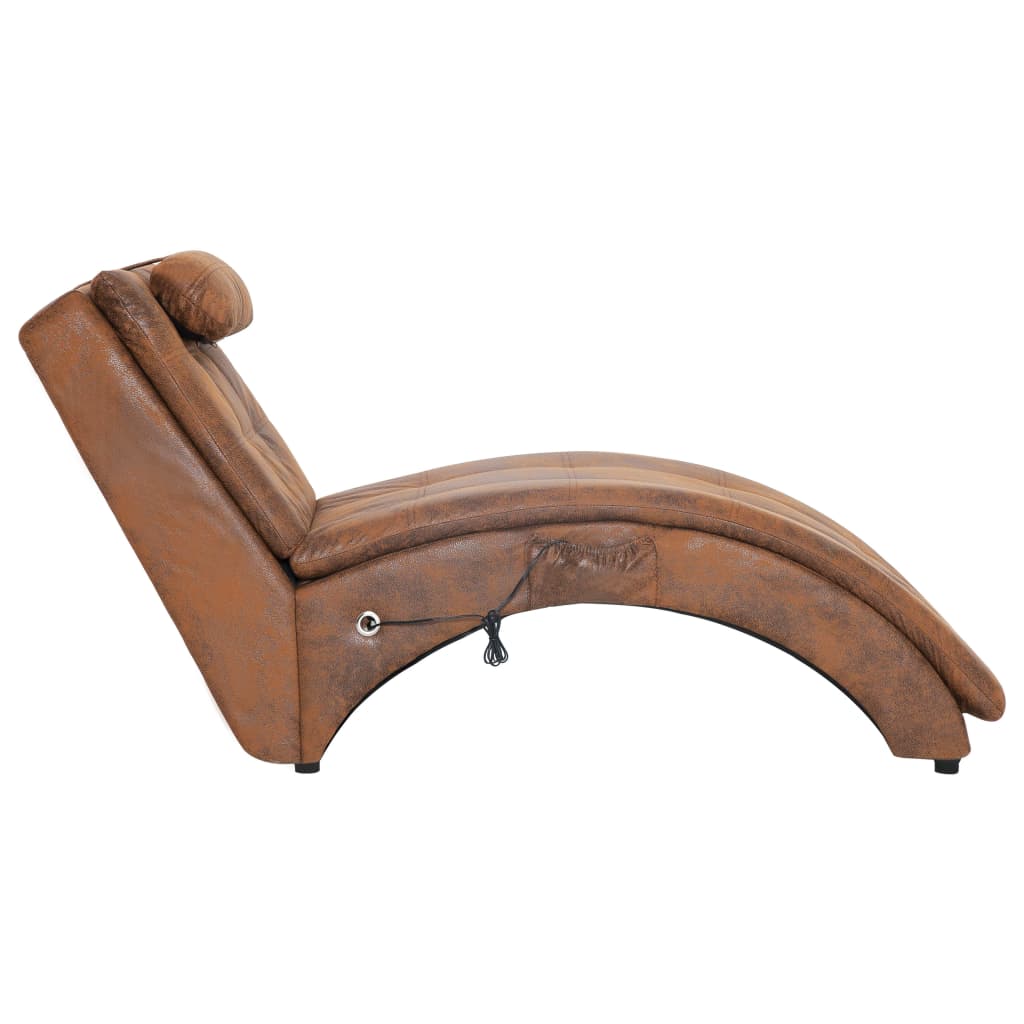 Chaise longue de massage avec oreiller Marron Similicuir daim Chaises longues vidaXL   