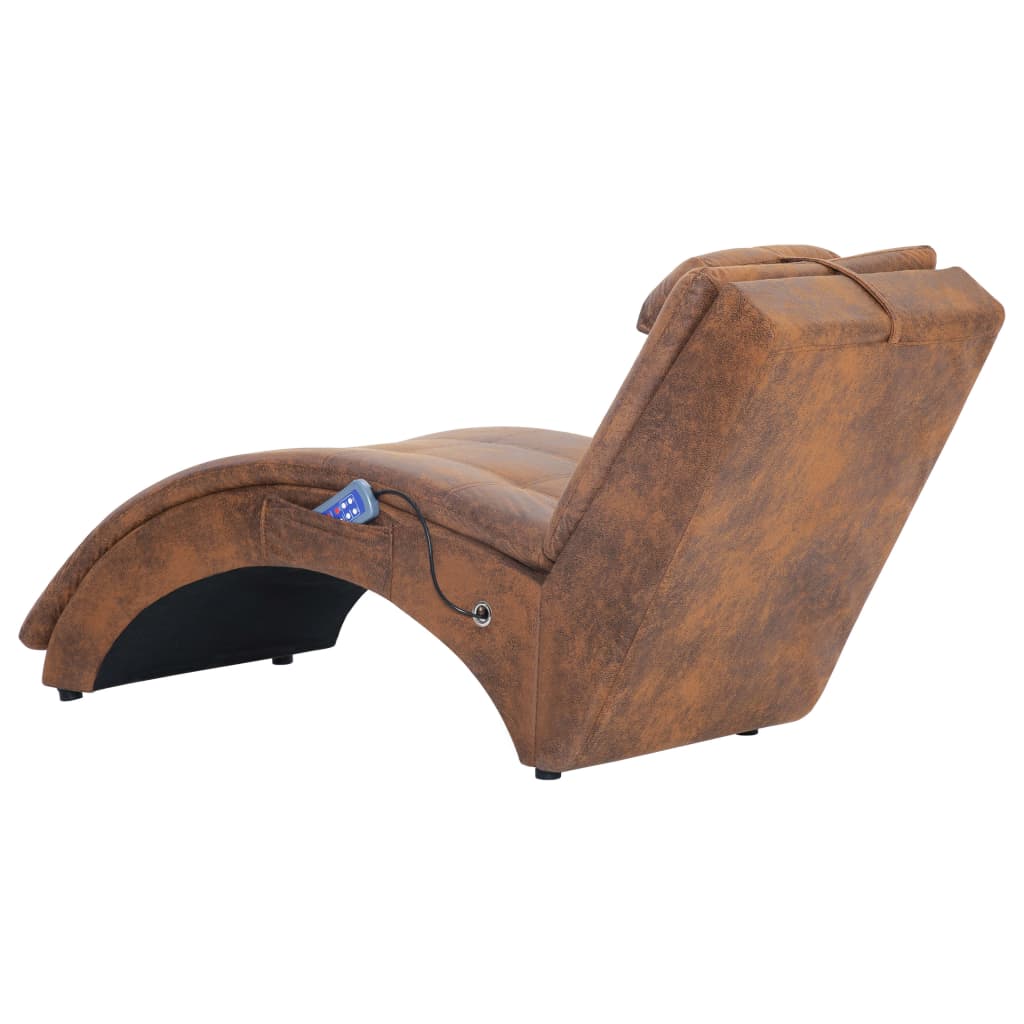 Chaise longue de massage avec oreiller Marron Similicuir daim Chaises longues vidaXL   