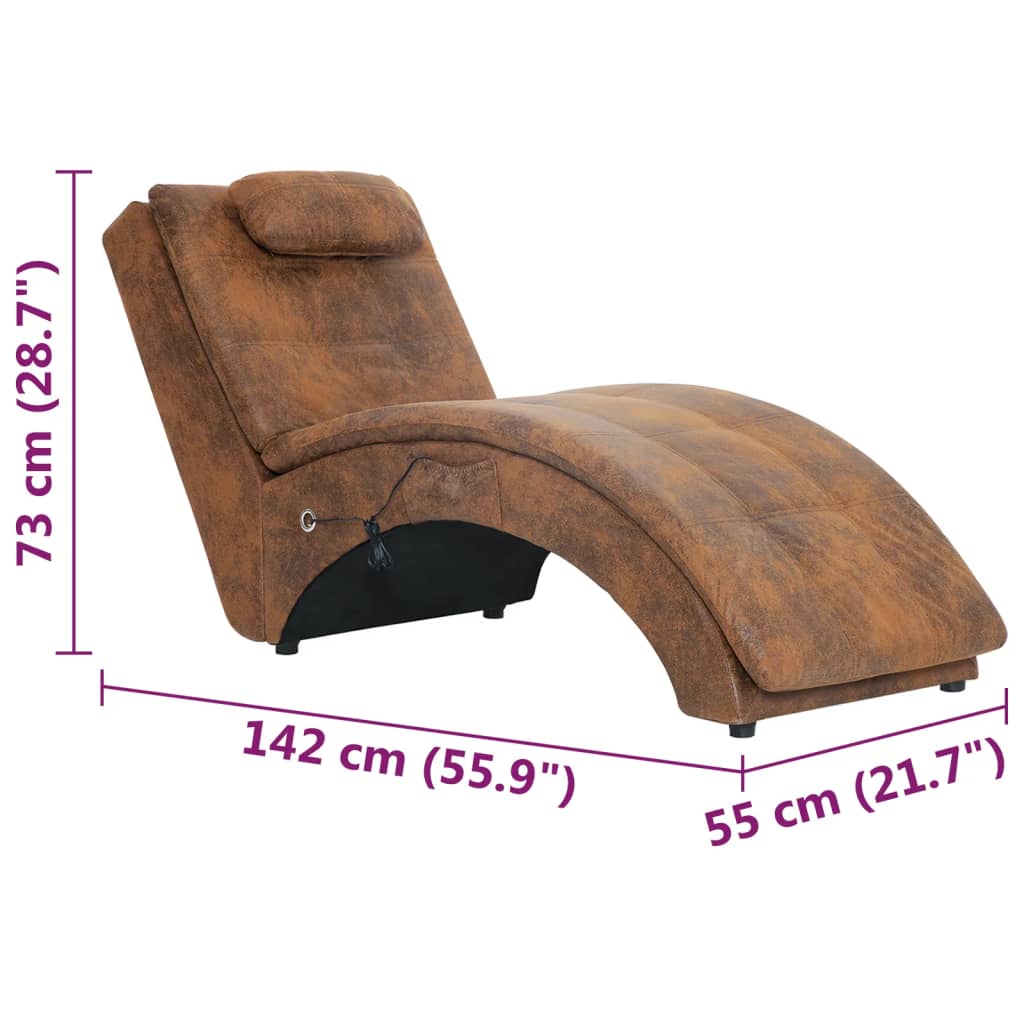 Chaise longue de massage avec oreiller Marron Similicuir daim Chaises longues vidaXL   