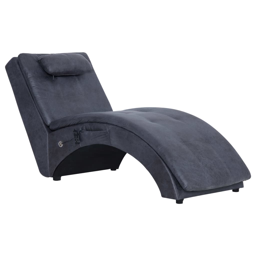 Chaise longue de massage avec oreiller Gris Similicuir daim Chaises longues vidaXL   