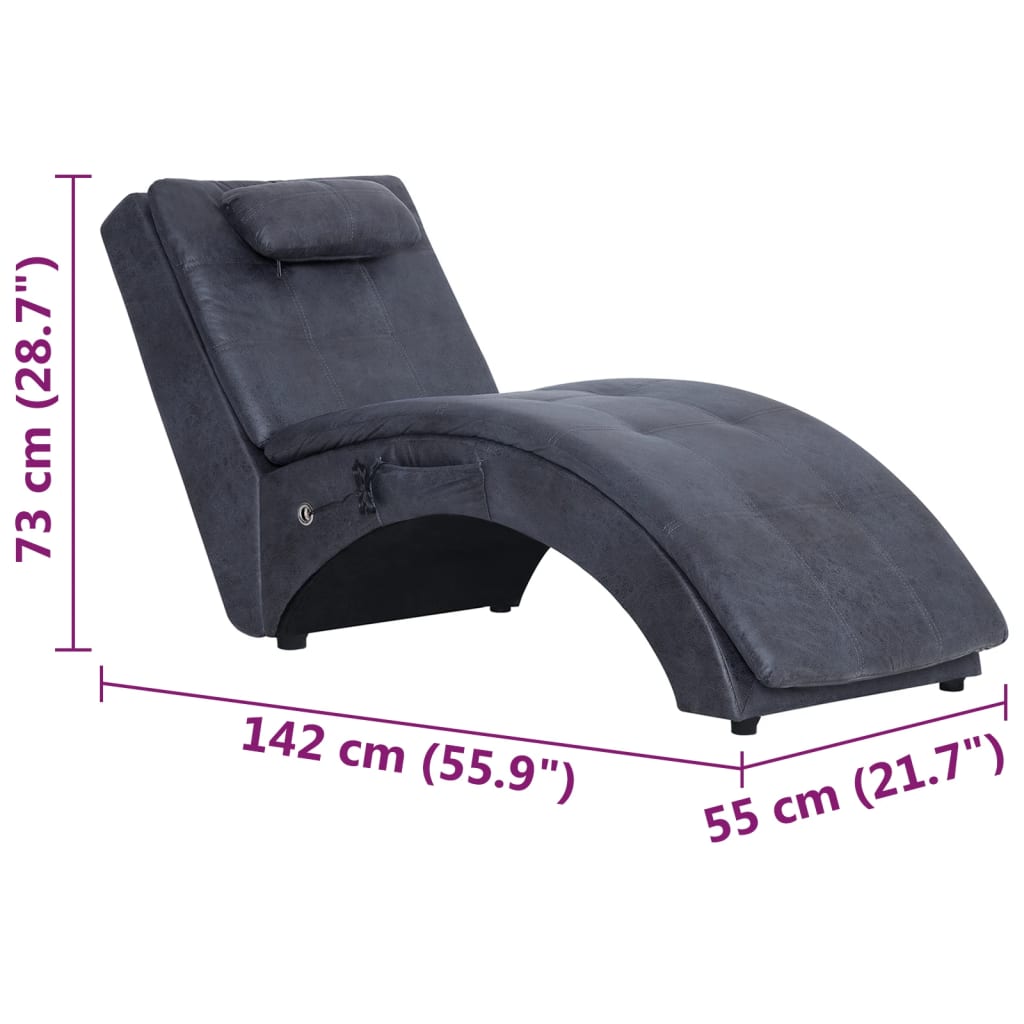 Chaise longue de massage avec oreiller Gris Similicuir daim Chaises longues vidaXL   