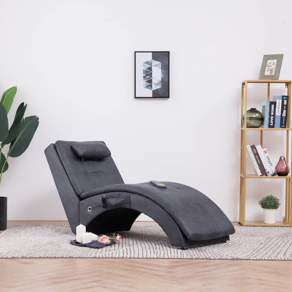 Chaise longue de massage avec oreiller Gris Similicuir daim Chaises longues vidaXL   