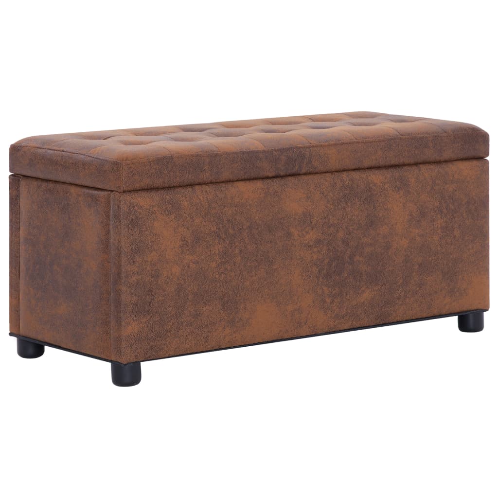 Pouf de rangement 87,5 cm Marron Similicuir daim Bancs coffres vidaXL   