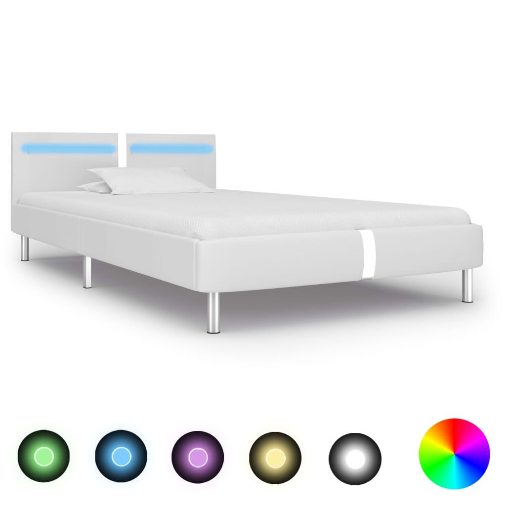 Cadre de lit avec LED Blanc Similicuir 90 x 200 cm Lits & cadres de lit vidaXL   