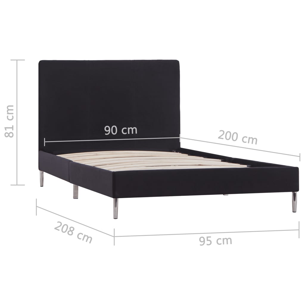 Cadre de lit Noir Tissu 90 x 200 cm Lits & cadres de lit vidaXL   