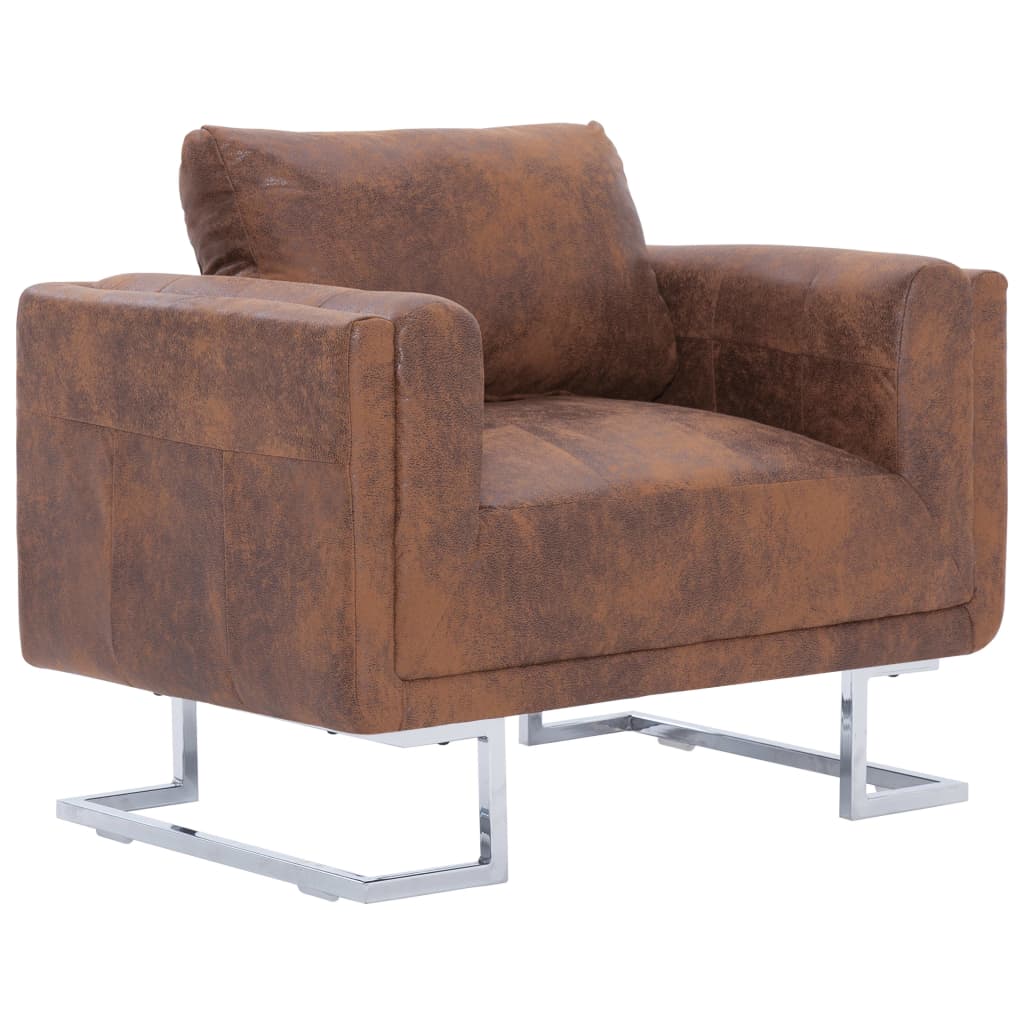 Fauteuil cube Marron Similicuir daim Fauteuils vidaXL   