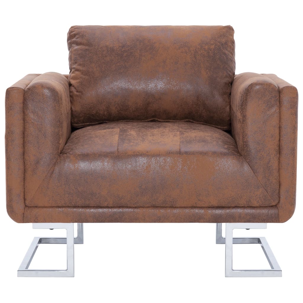 Fauteuil cube Marron Similicuir daim Fauteuils vidaXL   