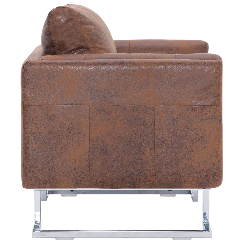 Fauteuil cube Marron Similicuir daim Fauteuils vidaXL   