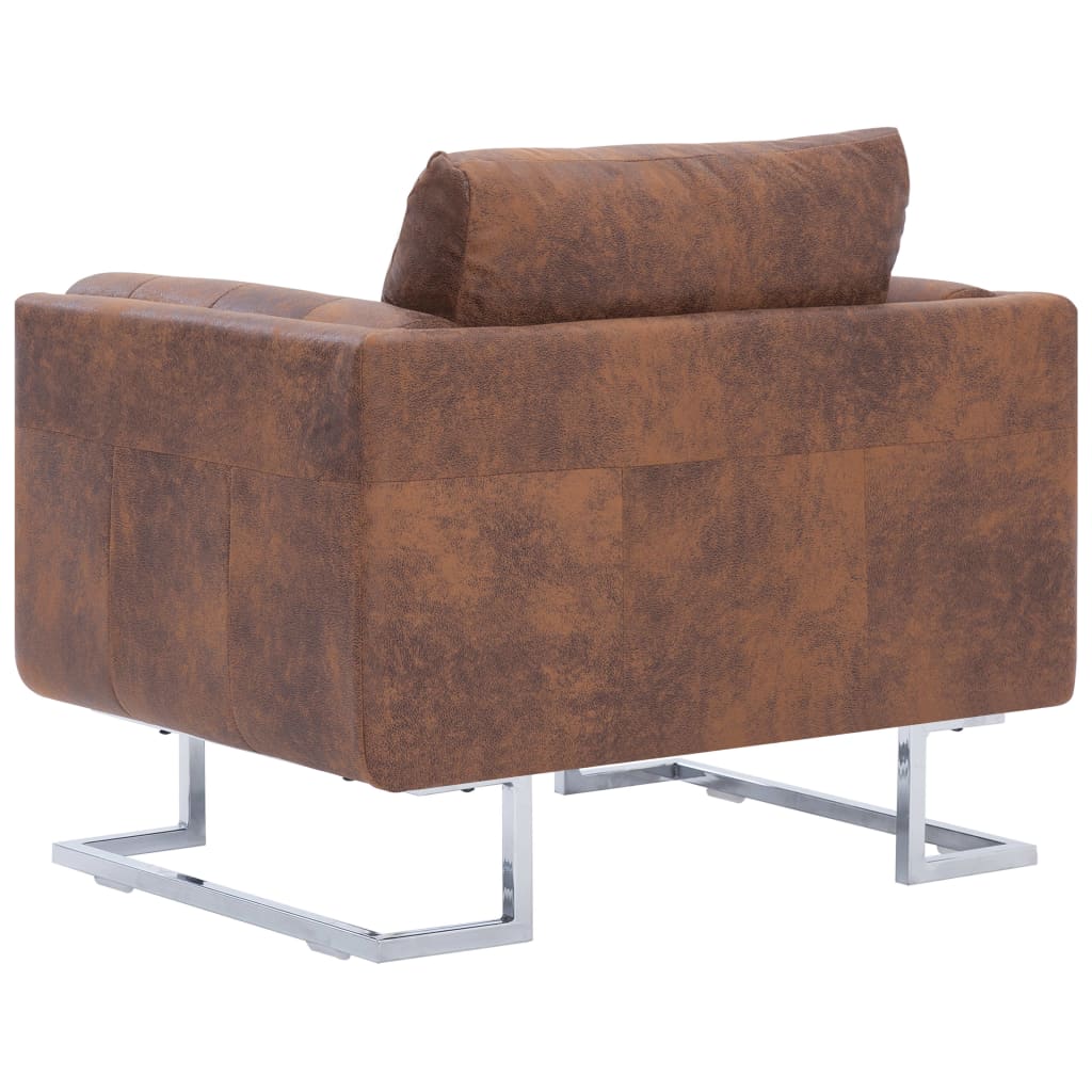 Fauteuil cube Marron Similicuir daim Fauteuils vidaXL   