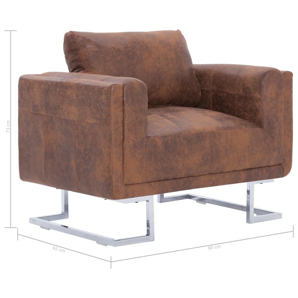 Fauteuil cube Marron Similicuir daim Fauteuils vidaXL   