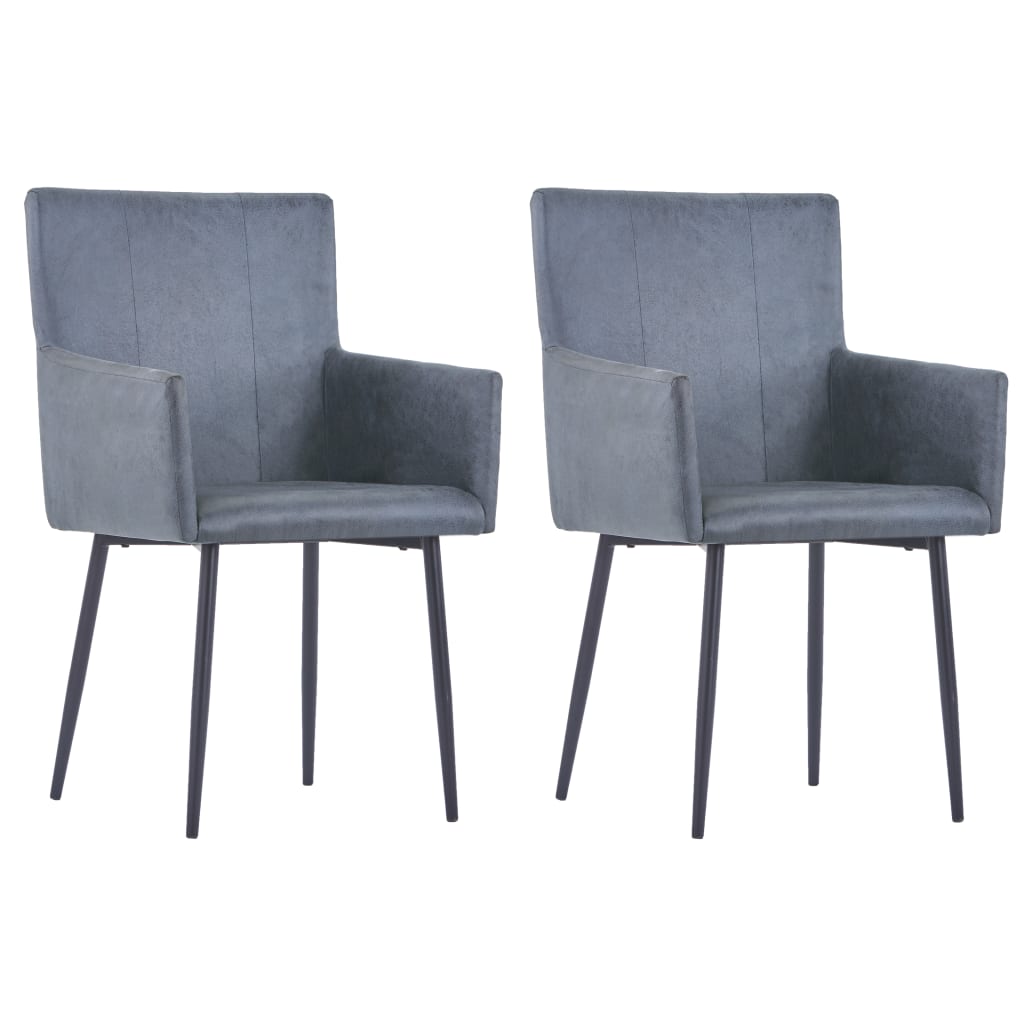 Chaises à manger et accoudoirs lot de 2 gris similicuir daim Chaises de cuisine vidaXL   