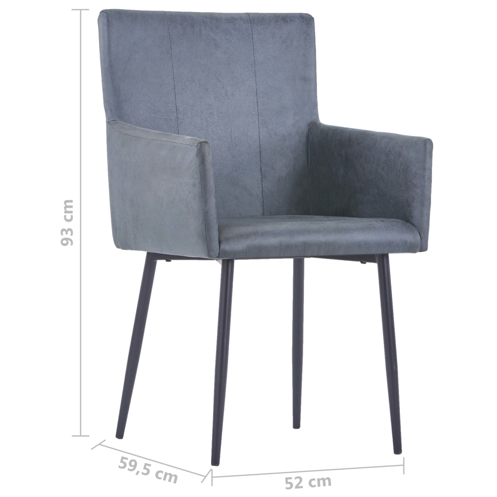 Chaises à manger et accoudoirs lot de 2 gris similicuir daim Chaises de cuisine vidaXL   