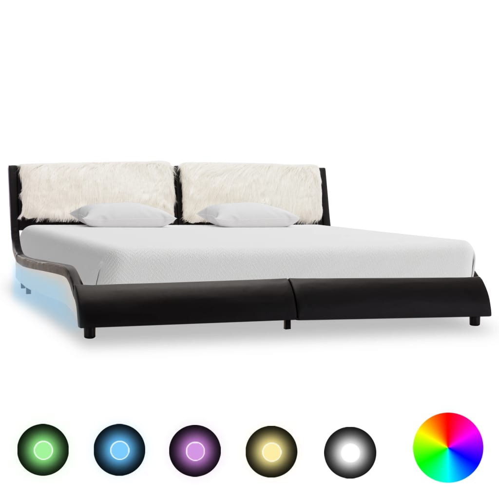 Cadre de lit avec LED Noir et blanc Similicuir 180 x 200 cm Lits & cadres de lit vidaXL   