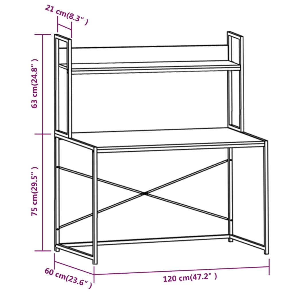 Bureau d'ordinateur Noir et chêne 120 x 60 x 138 cm Bureaux vidaXL   