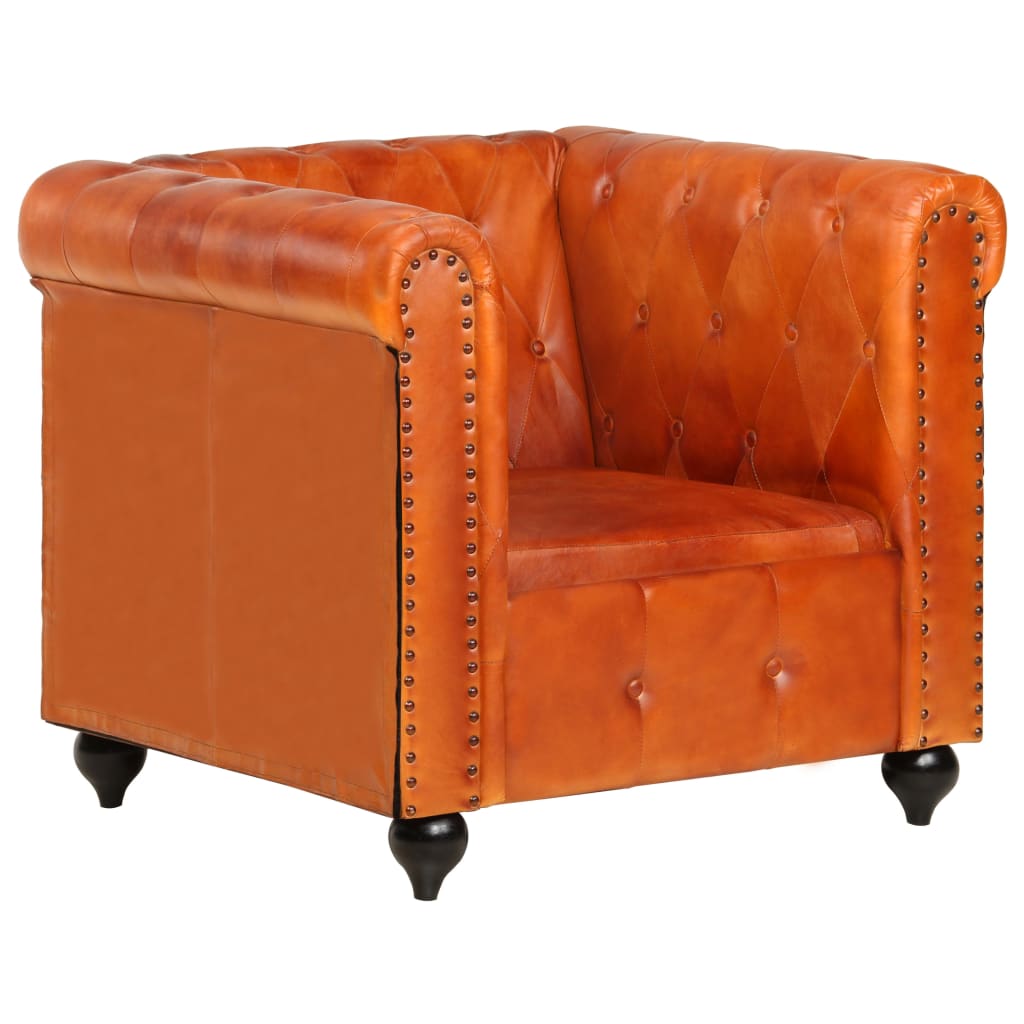 Fauteuil Chesterfield Brun roux Cuir véritable Fauteuils vidaXL   