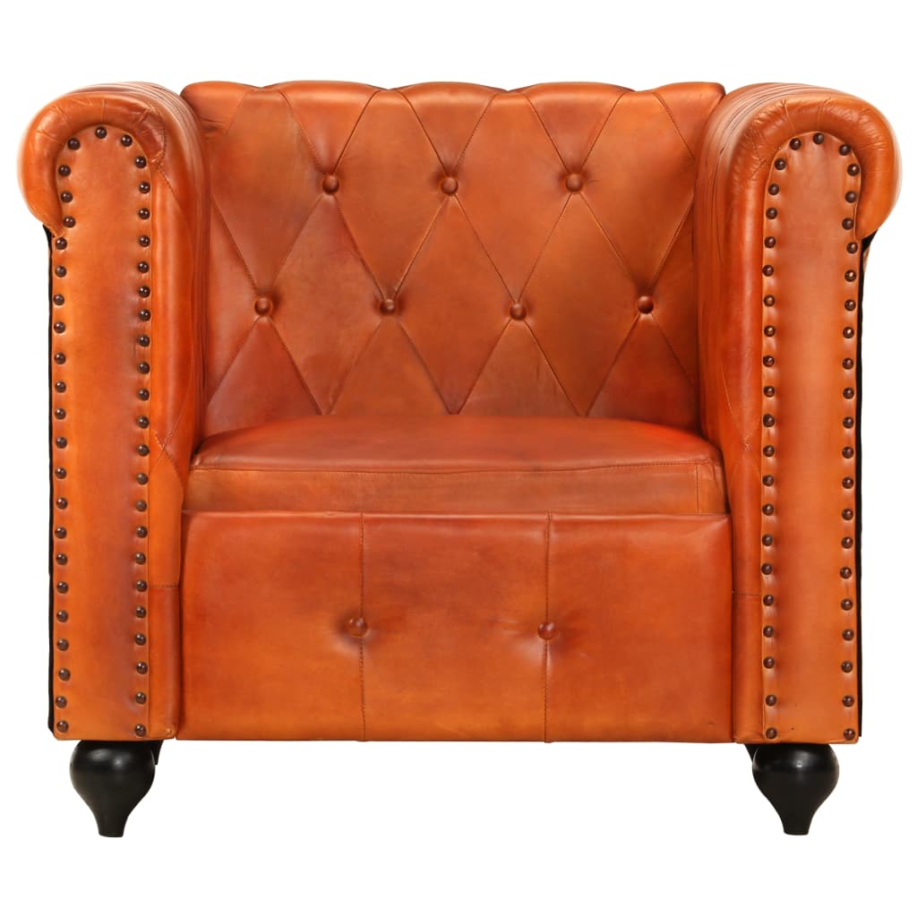 Fauteuil Chesterfield Brun roux Cuir véritable Fauteuils vidaXL   