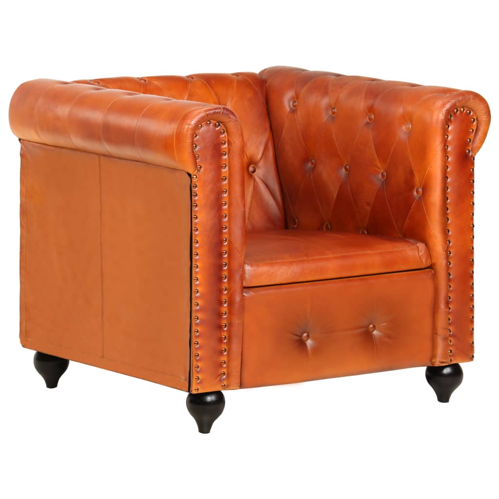 Fauteuil Chesterfield Brun roux Cuir véritable Fauteuils vidaXL   