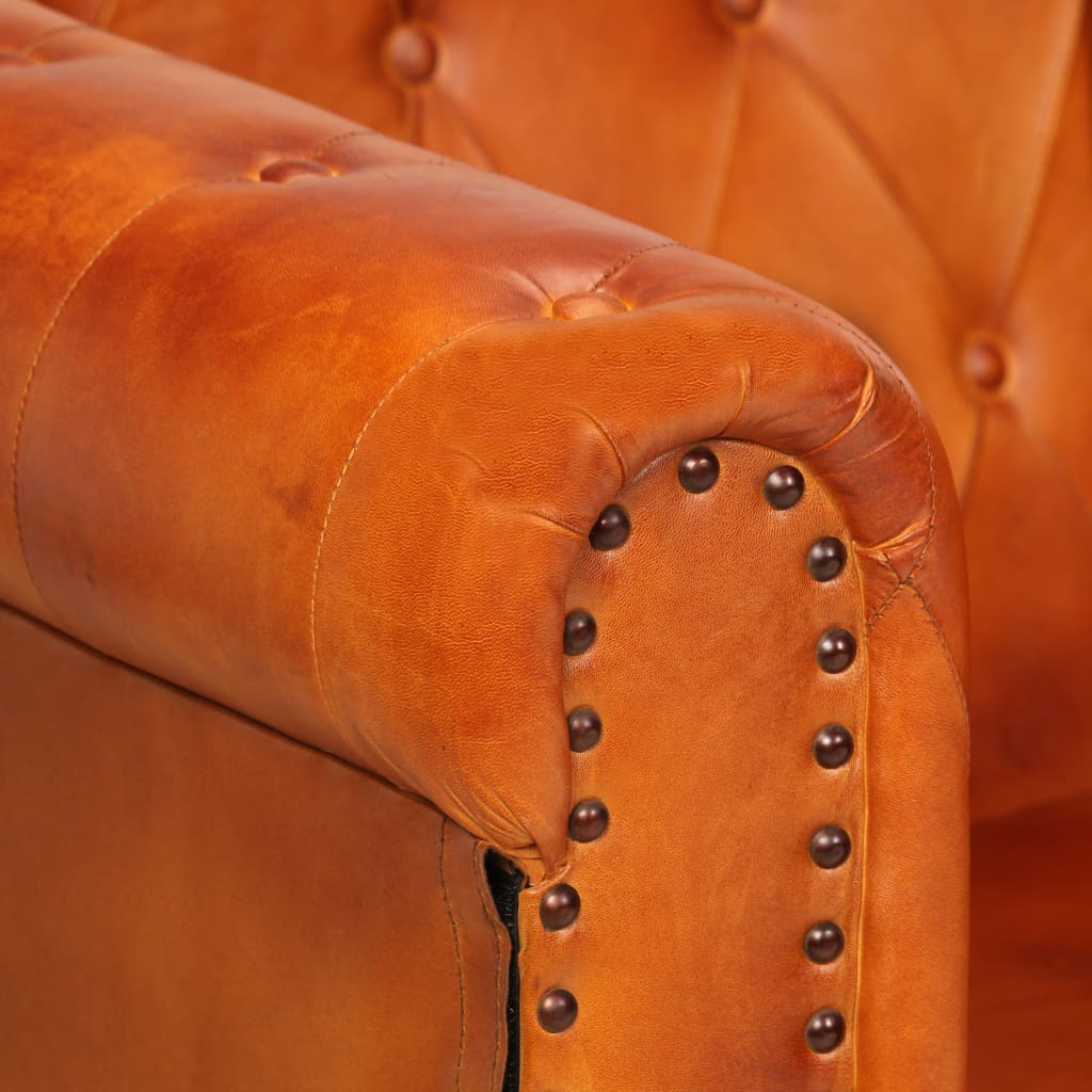 Fauteuil Chesterfield Brun roux Cuir véritable Fauteuils vidaXL   