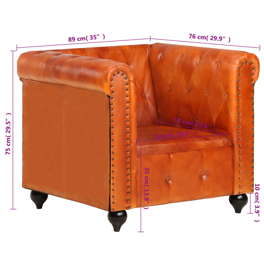 Fauteuil Chesterfield Brun roux Cuir véritable Fauteuils vidaXL   