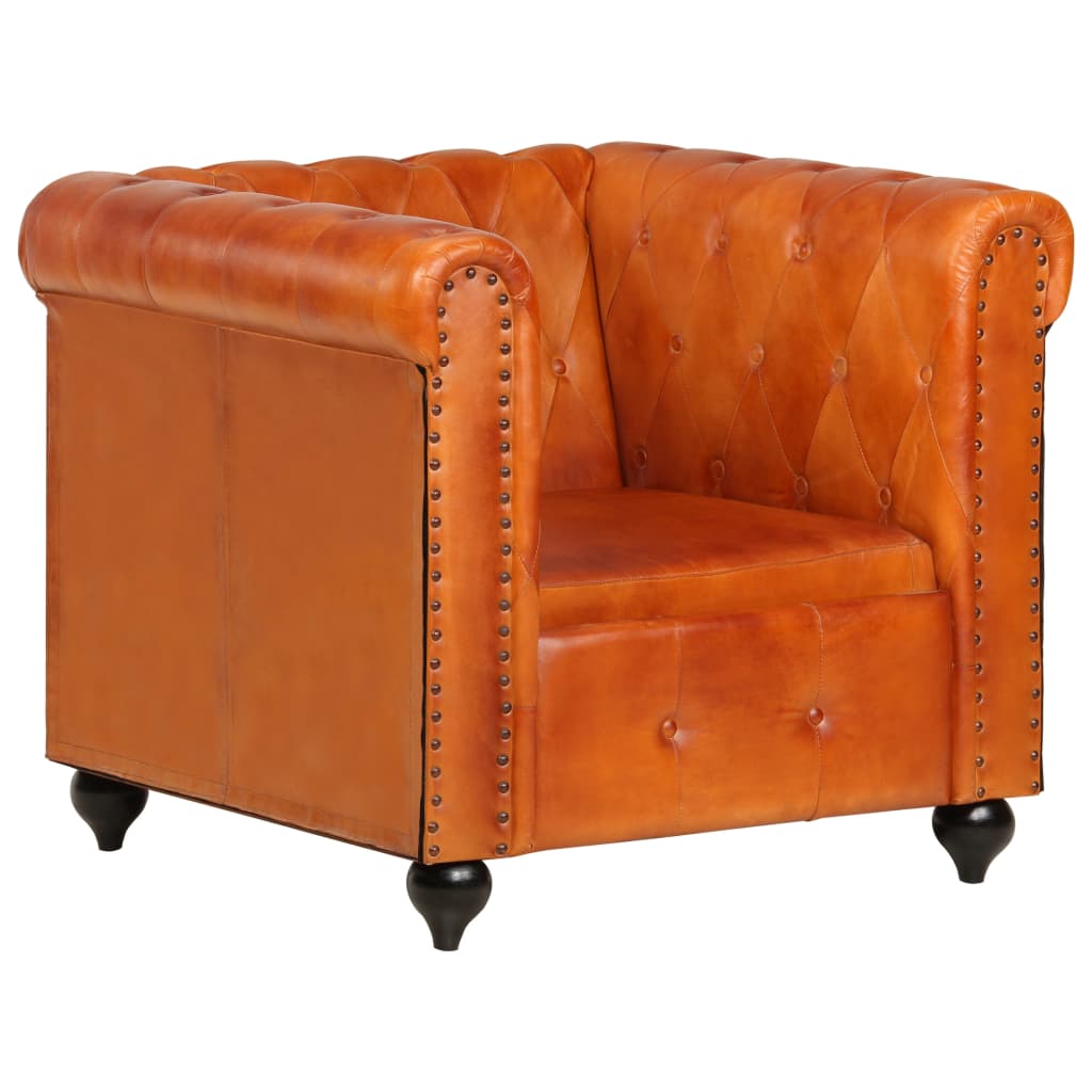 Fauteuil Chesterfield Brun roux Cuir véritable Fauteuils vidaXL   