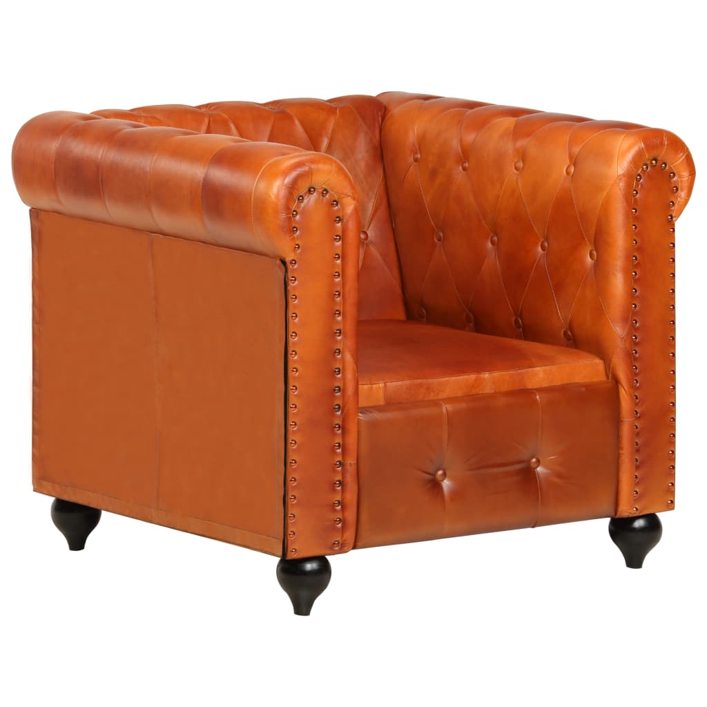 Fauteuil Chesterfield Brun roux Cuir véritable Fauteuils vidaXL   