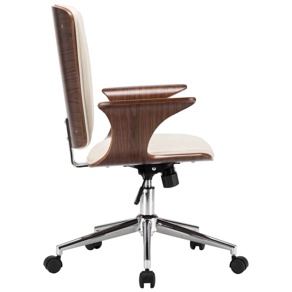 Chaise pivotante de bureau Crème Similicuir et bois courbé - Xios Store SNC