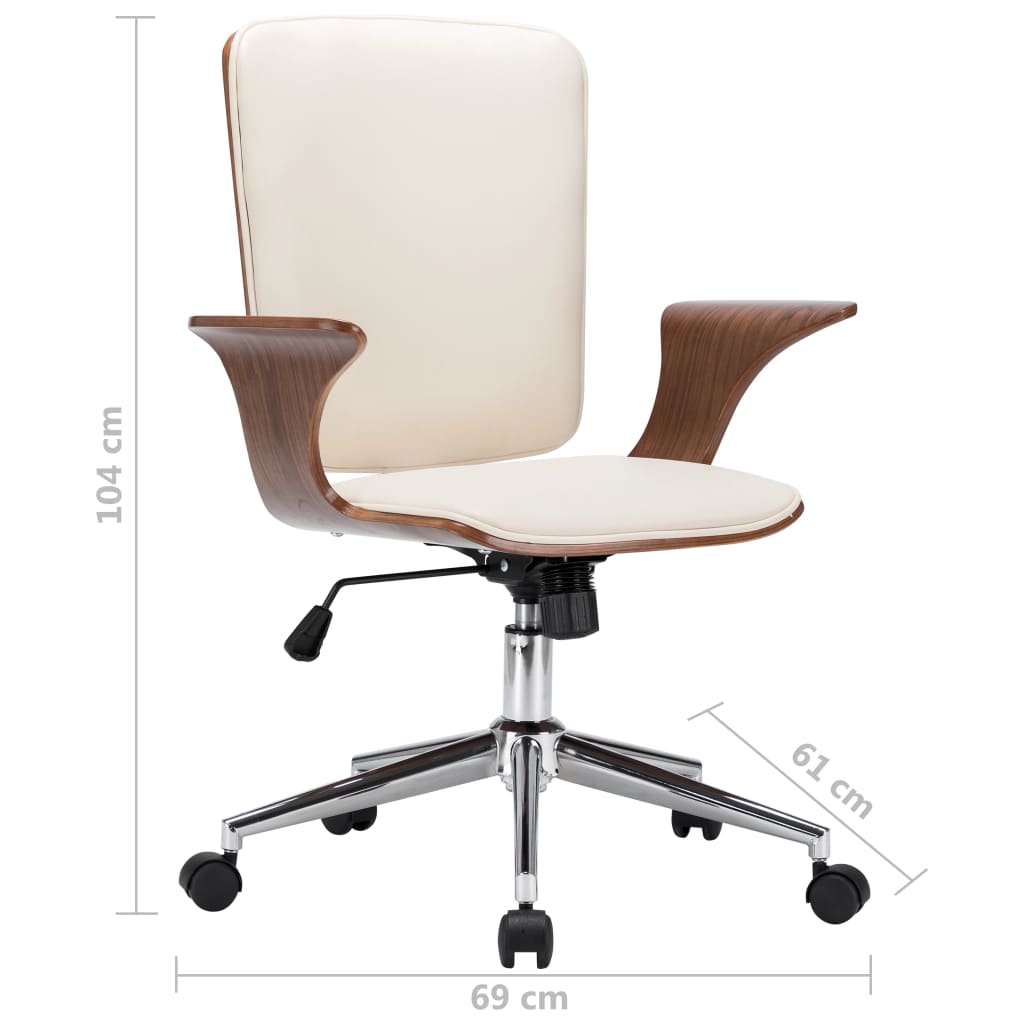 Chaise pivotante de bureau Crème Similicuir et bois courbé - Xios Store SNC