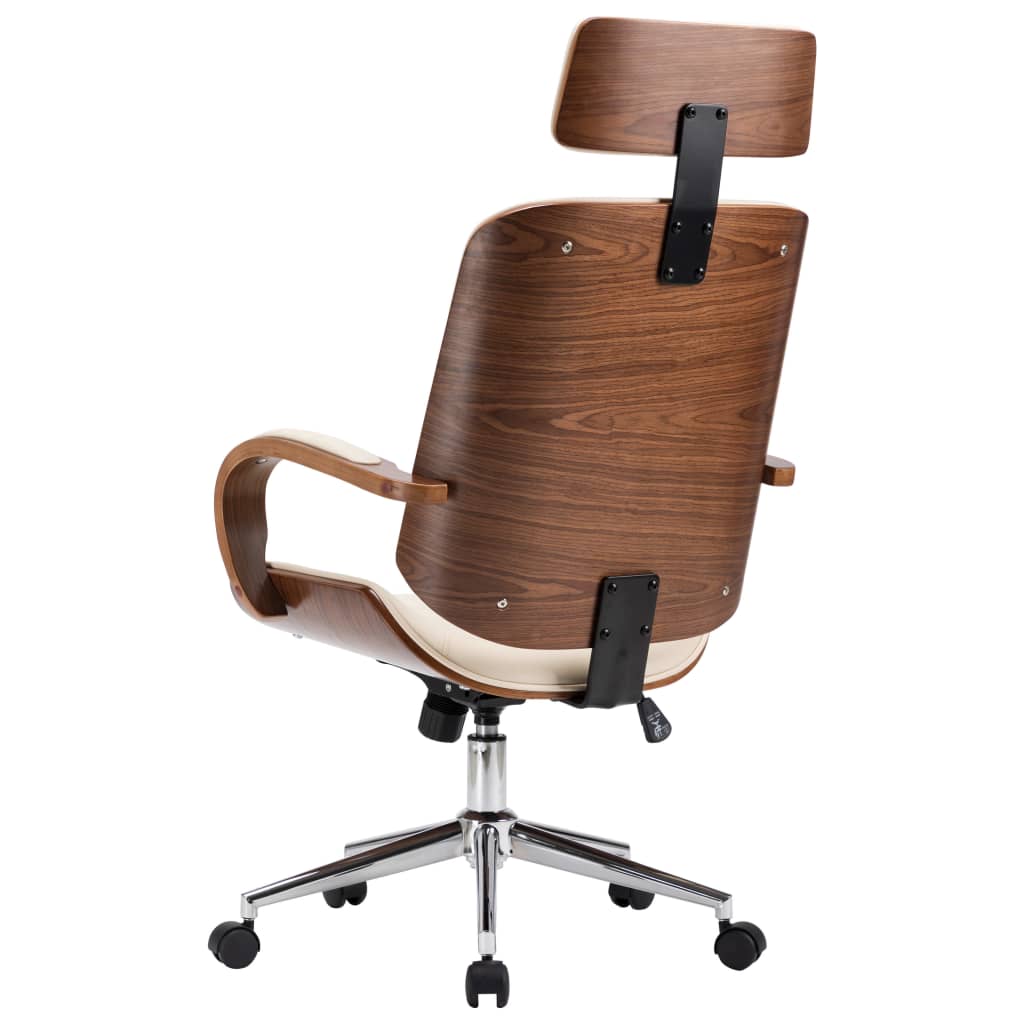 Chaise de bureau avec appuie-tête Crème Similicuir et bois - Xios Store SNC