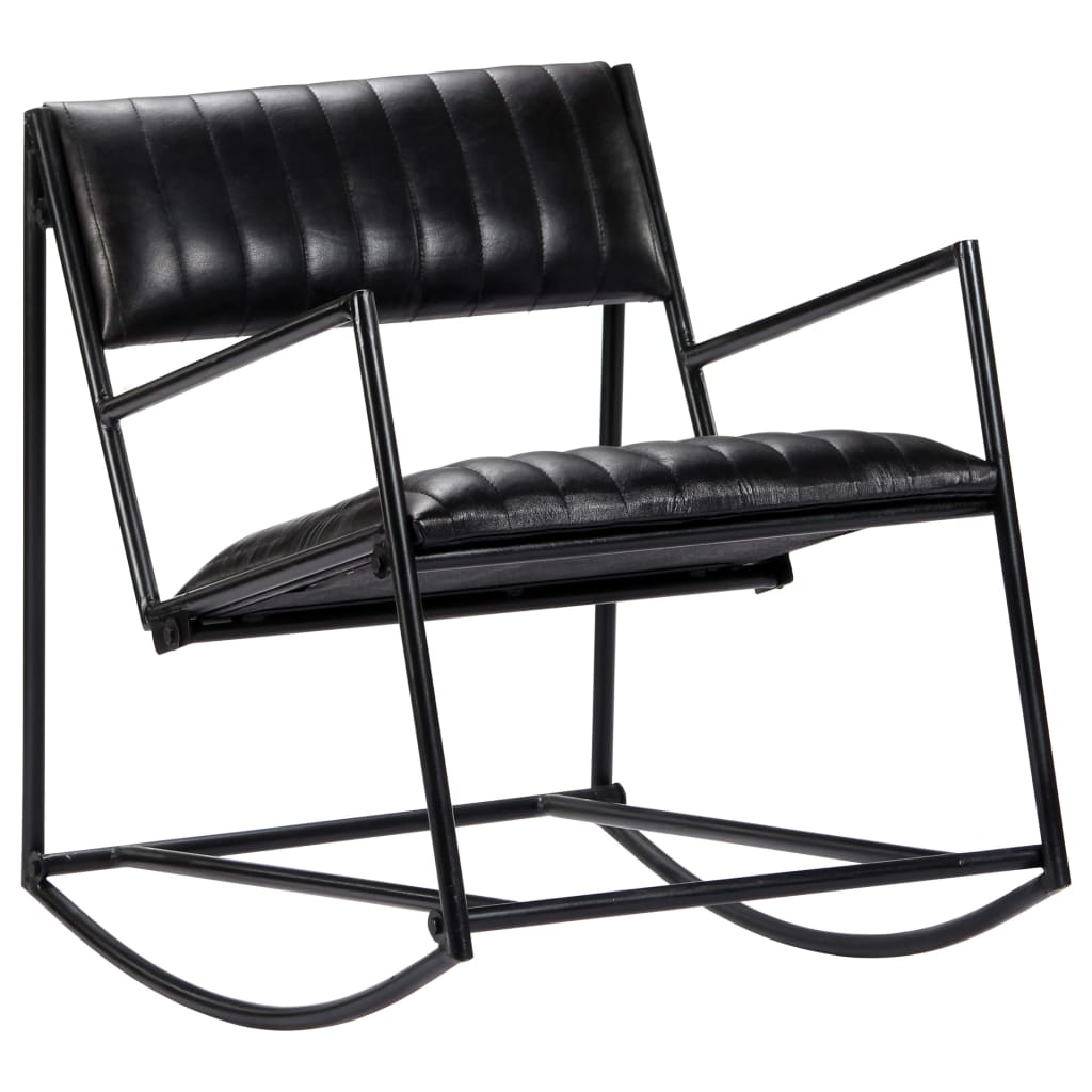 Chaise à bascule Noir Cuir véritable Fauteuils à bascule vidaXL   