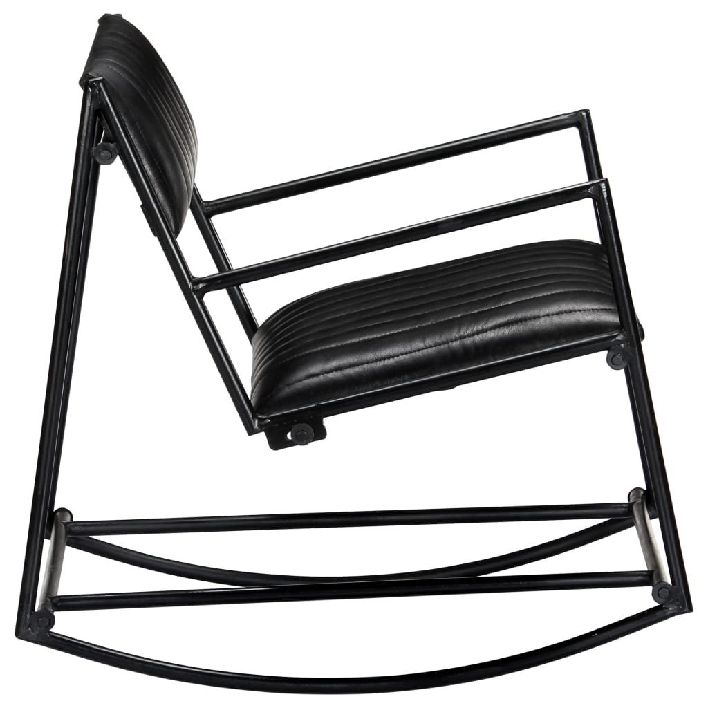 Chaise à bascule Noir Cuir véritable Fauteuils à bascule vidaXL   