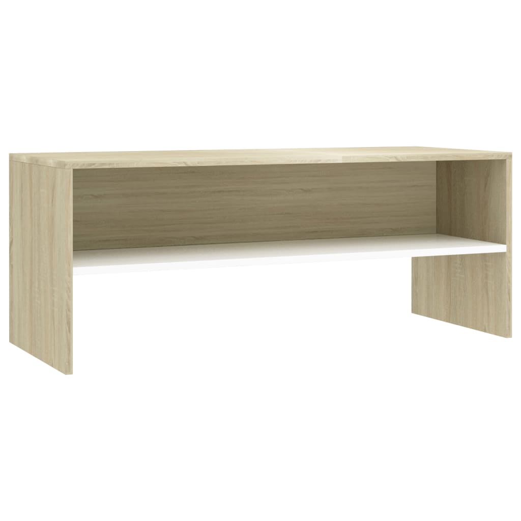 Meuble TV Blanc et chêne sonoma 100x40x40 cm Bois d'ingénierie Meubles TV vidaXL