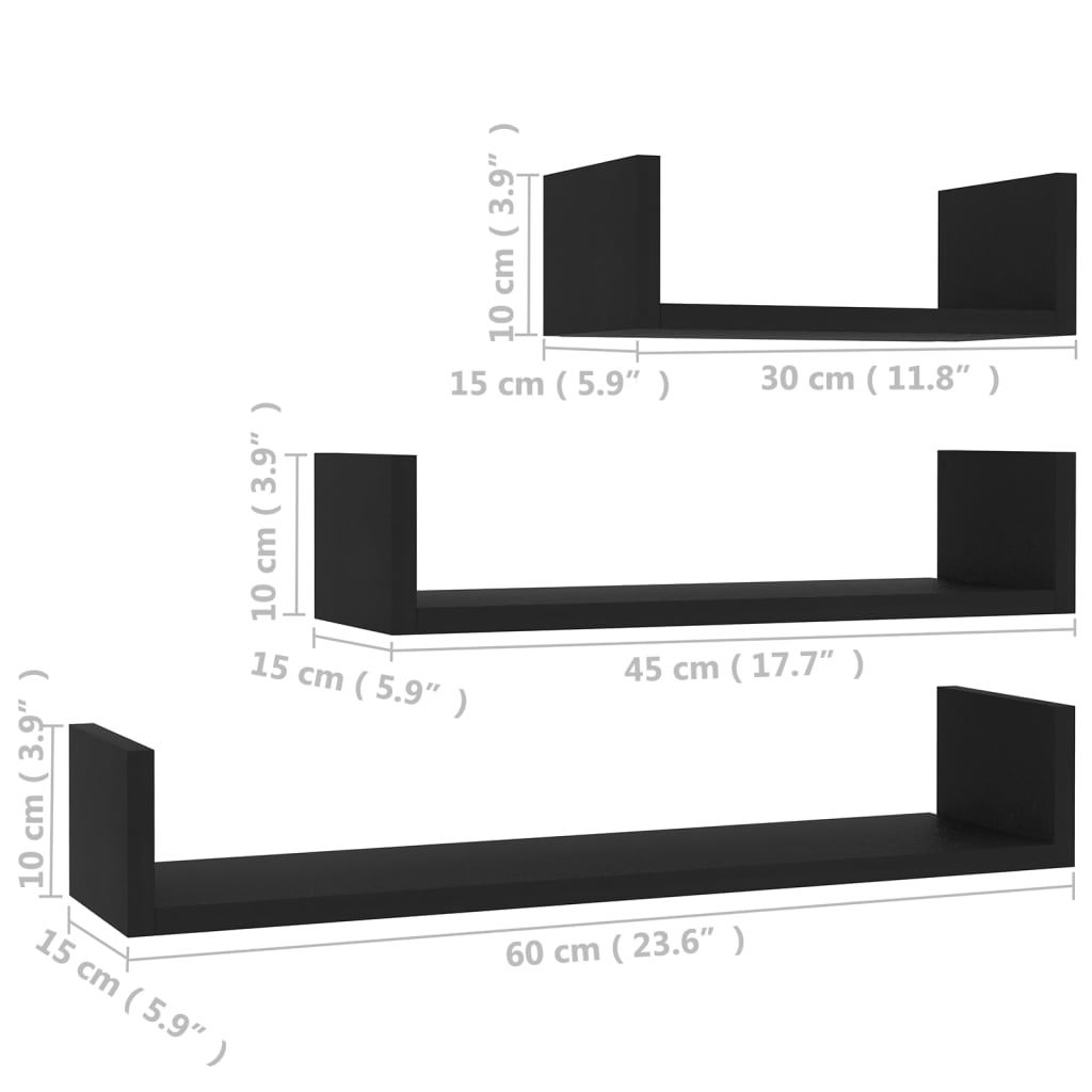 Étagères murales 3 pcs Noir Bois d'ingénierie Étagères murales & corniches vidaXL   