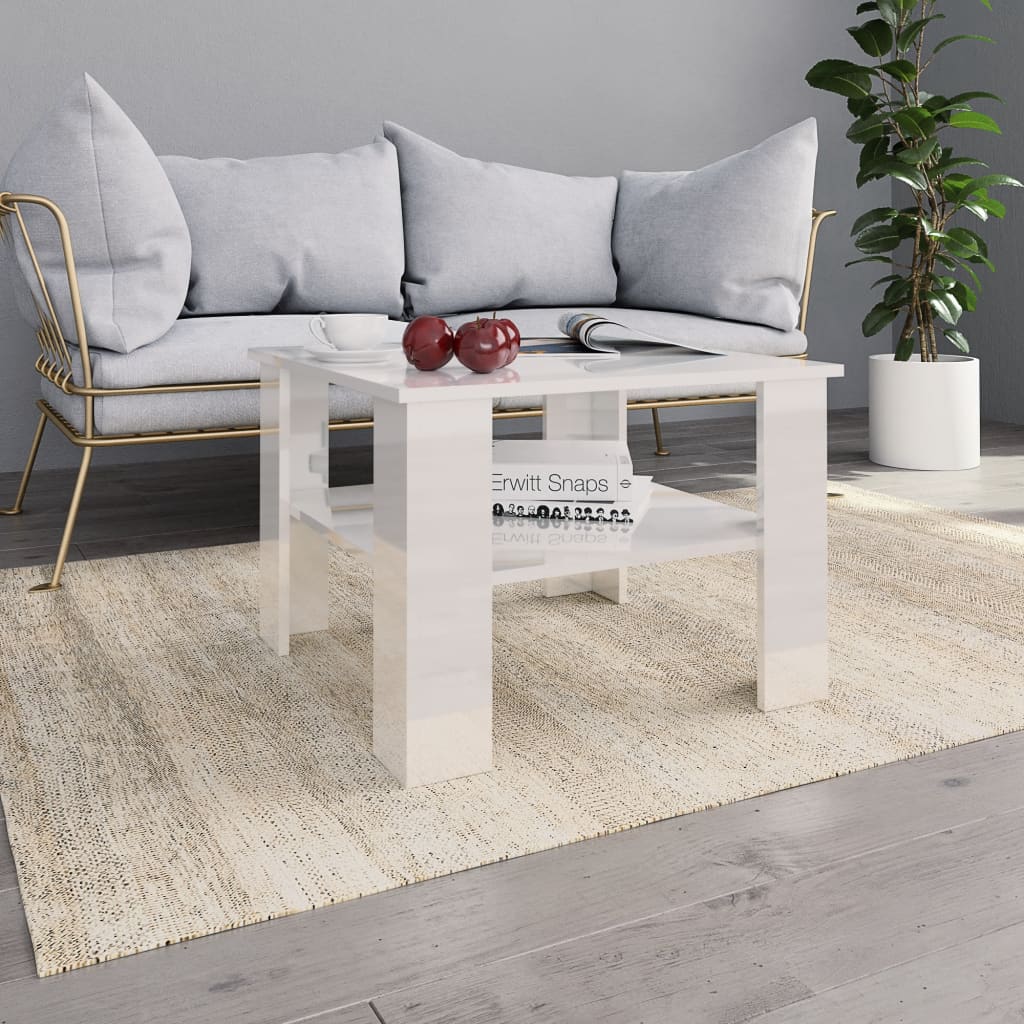 Table basse Blanc brillant 60x60x42 cm Bois d’ingénierie Tables basses vidaXL   