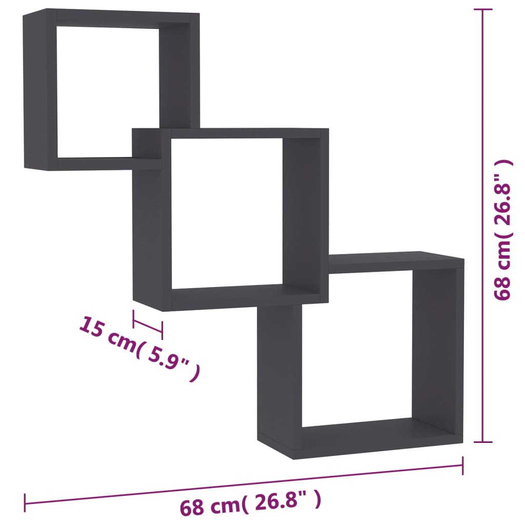 Étagères murales cubiques Gris 68x15x68 cm bois d'ingénierie Étagères murales & corniches vidaXL   