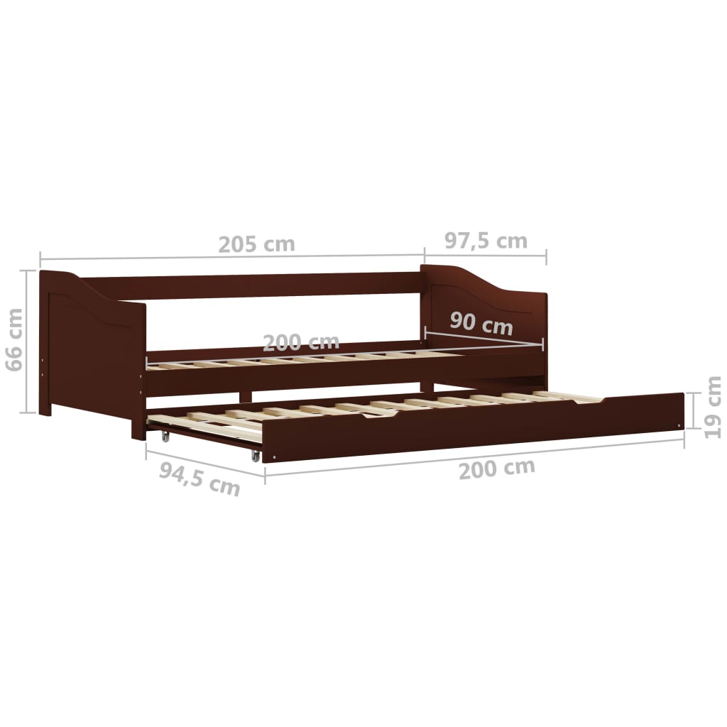 Cadre de lit extensible Marron foncé Bois de pin 90x200 cm Lits & cadres de lit vidaXL   