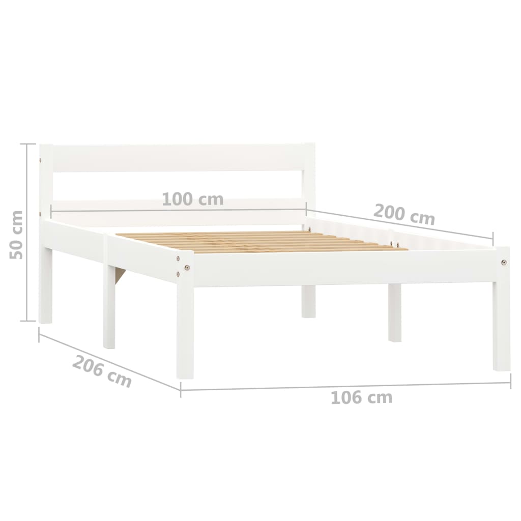 Cadre de lit Blanc Bois de pin massif 100 x 200 cm Lits & cadres de lit vidaXL   