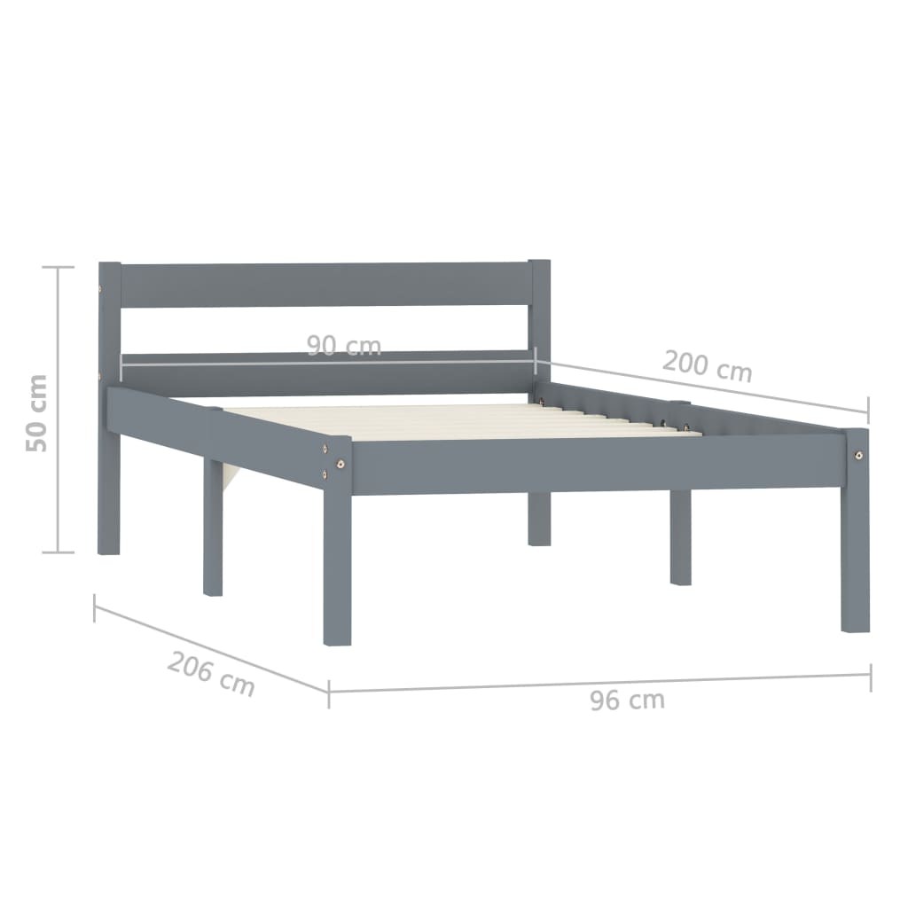 Cadre de lit Gris Bois de pin massif 90 x 200 cm Lits & cadres de lit vidaXL   