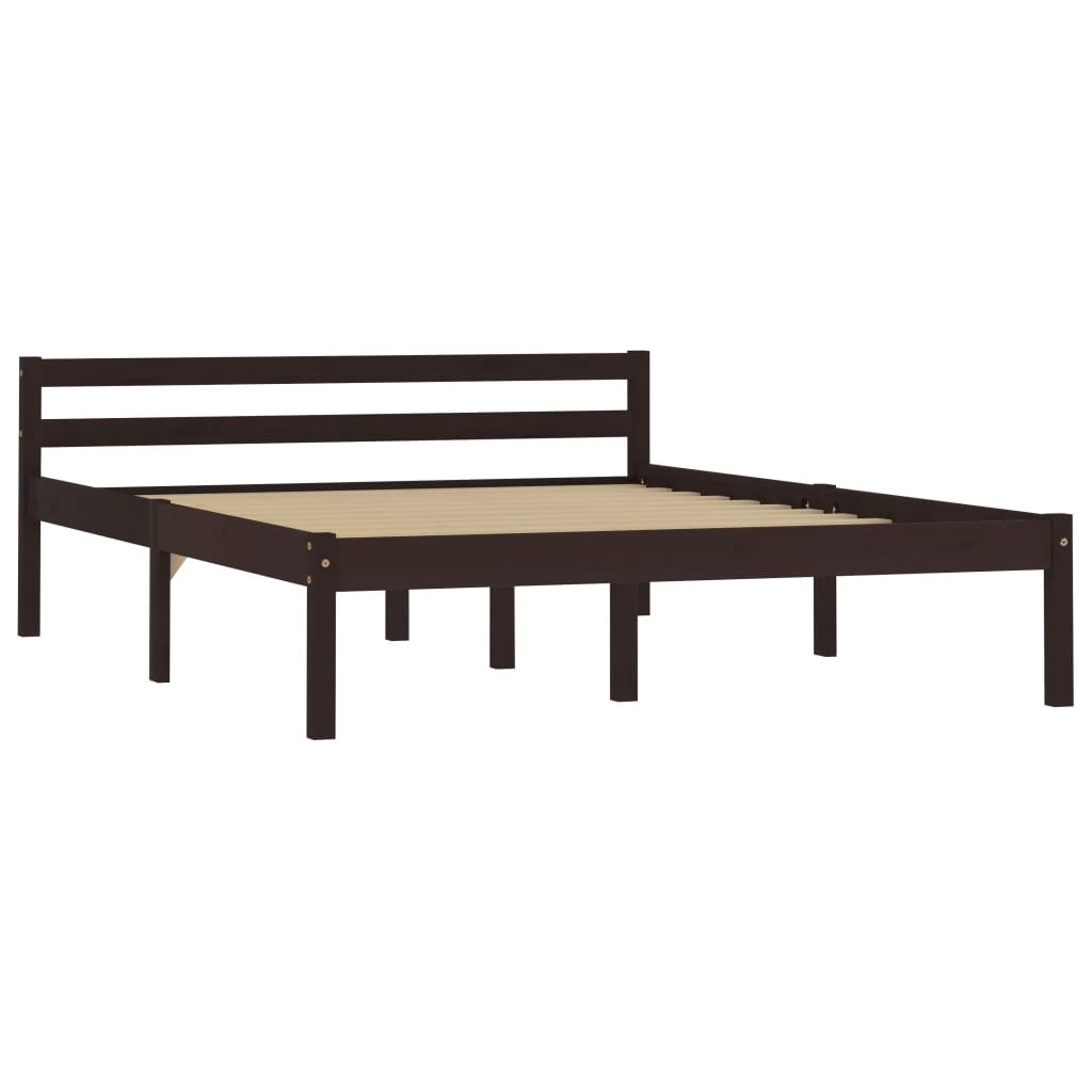 Cadre de lit Marron foncé Bois de pin massif 140 x 200 cm Lits & cadres de lit vidaXL   