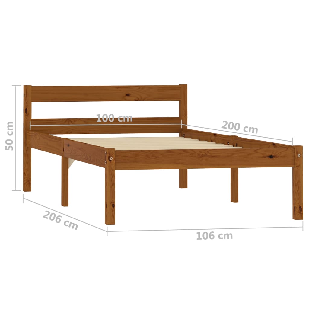 Cadre de lit Marron miel Bois de pin massif 100 x 200 cm Lits & cadres de lit vidaXL   