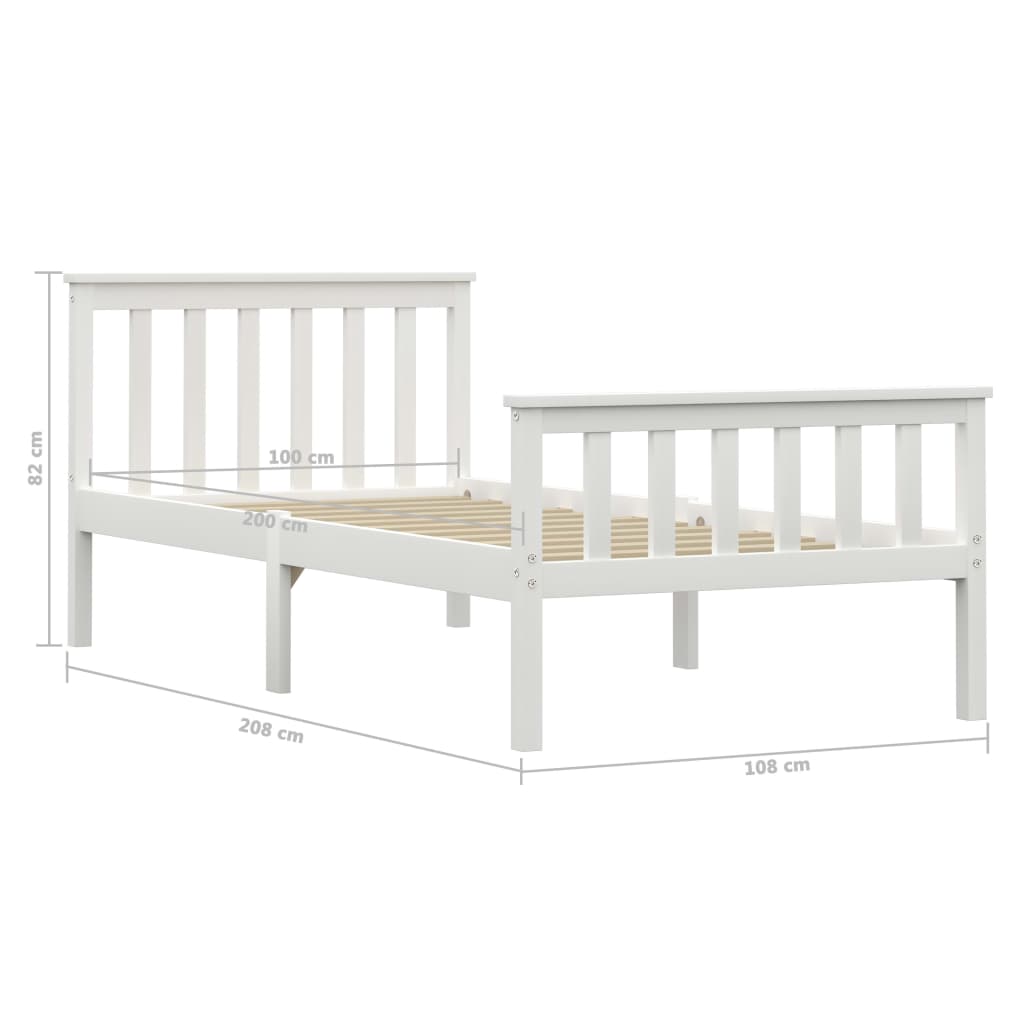 Cadre de lit Blanc Bois de pin massif 100 x 200 cm Lits & cadres de lit vidaXL   