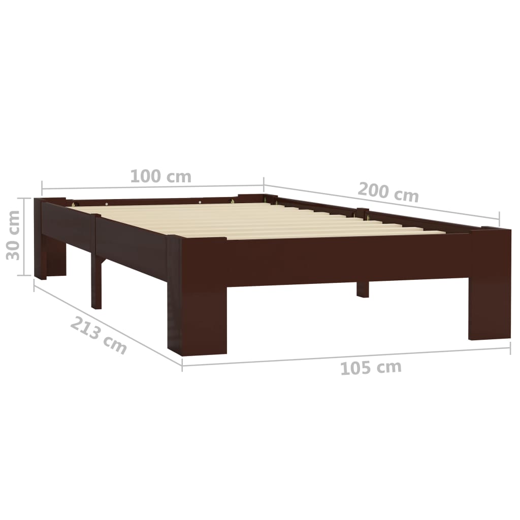 Cadre de lit Marron foncé Bois de pin massif 100 x 200 cm Lits & cadres de lit vidaXL   