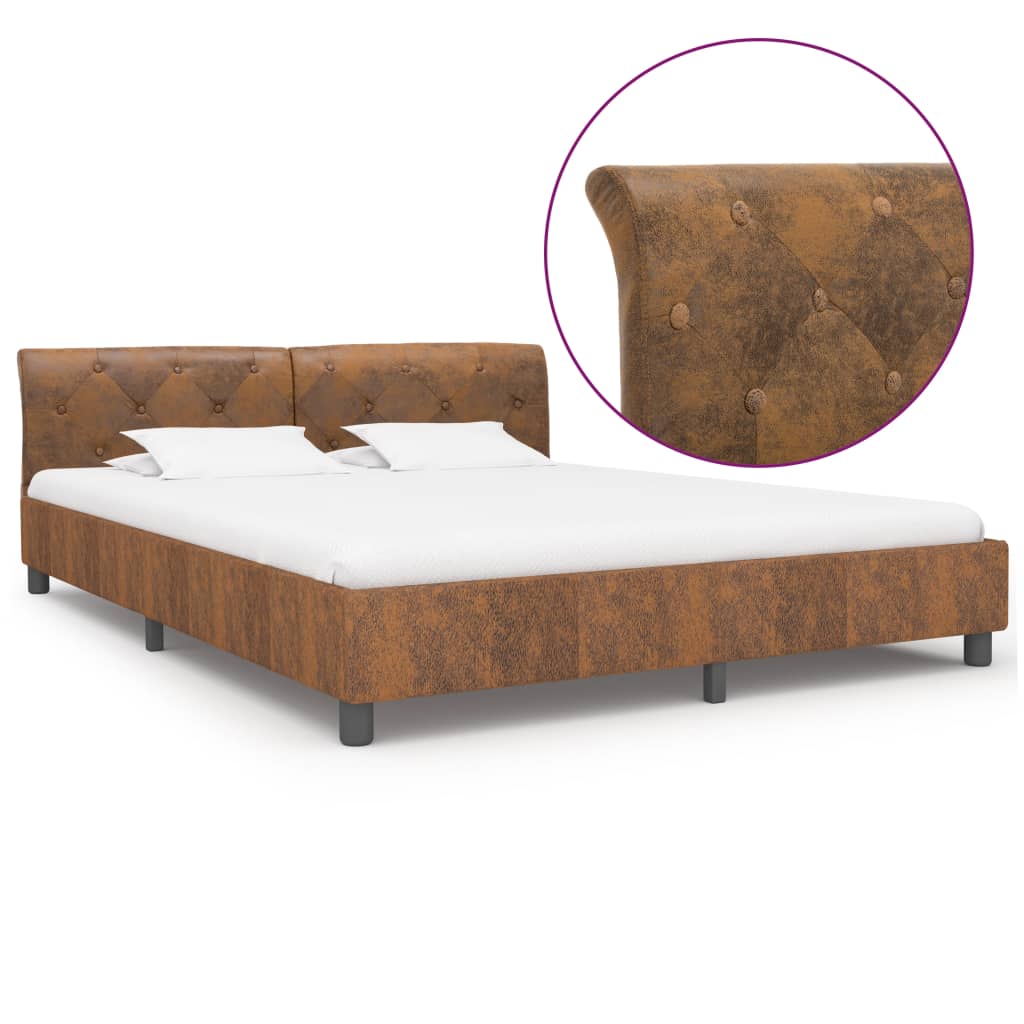 Cadre de lit Marron Similicuir daim 160 x 200 cm Lits & cadres de lit vidaXL   