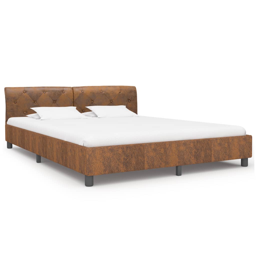 Cadre de lit Marron Similicuir daim 160 x 200 cm Lits & cadres de lit vidaXL   