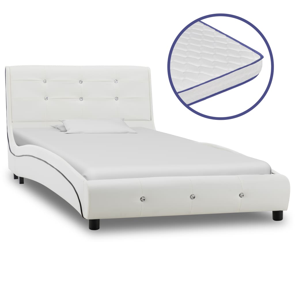 Lit avec matelas à mémoire de forme Blanc Similicuir 90x200 cm Lits & cadres de lit vidaXL   