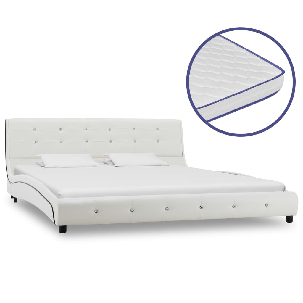 Lit avec matelas à mémoire de forme Blanc Similicuir 160x200 cm Lits & cadres de lit vidaXL   