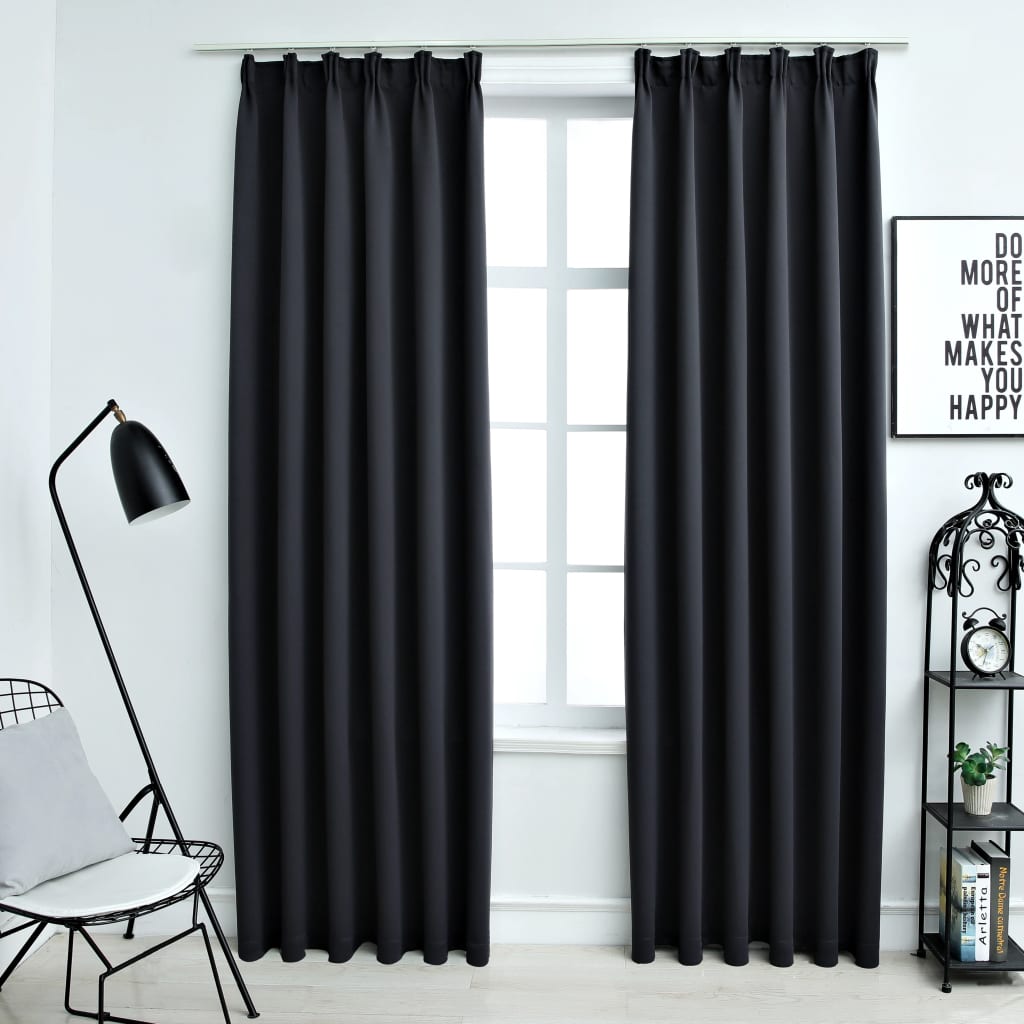 Rideaux occultants avec crochets 2 pcs Noir 140x175 cm Rideaux vidaXL   