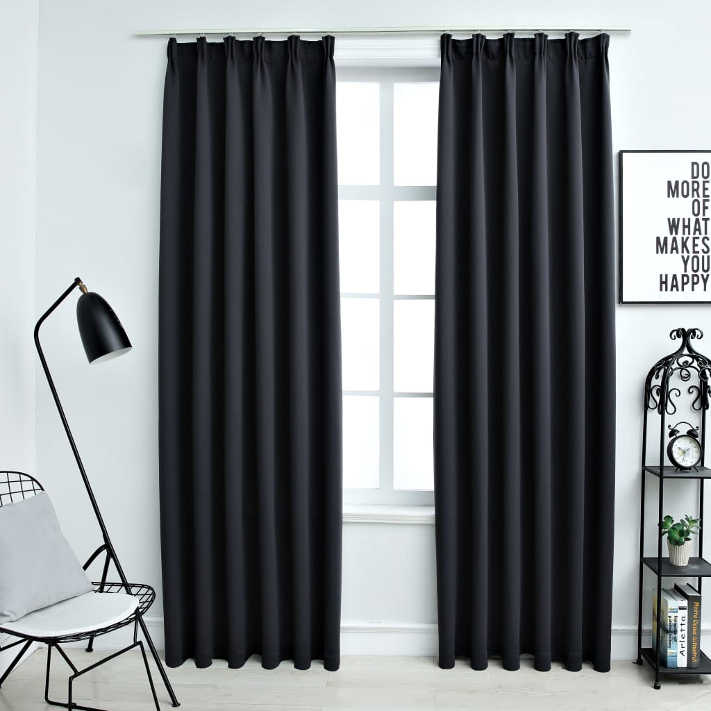 Rideaux occultants avec crochets 2 pcs Noir 140x245 cm Rideaux vidaXL