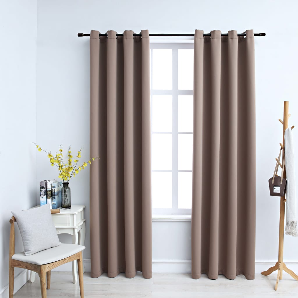 Rideaux occultants avec anneaux en métal 2 pcs Taupe 140x245 cm Rideaux vidaXL   