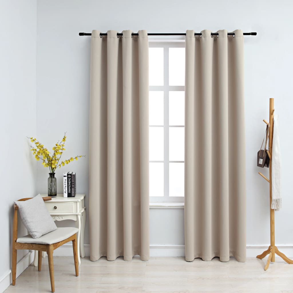 Rideaux occultants avec anneaux en métal 2 pcs Beige 140x225 cm Rideaux vidaXL   